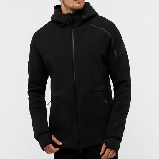 Men's adidas Logo Knit Black Hooded Jacket BQ6925