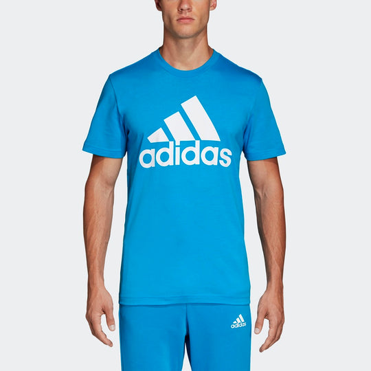 adidas Large Logo Sports Stylish Round Neck Short Sleeve Blue DX2490