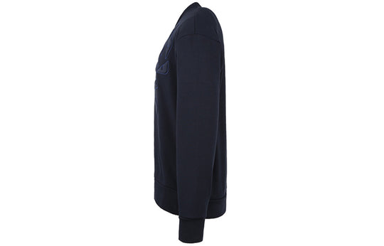 Men's FENDI Eye Logo Embroidered Long Sleeves Round Neck Pullover Dark Blue FAF535AAXVF0V6W