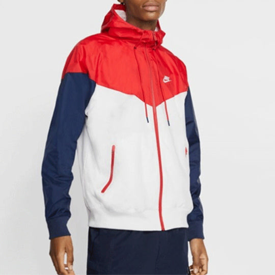 Nike Sportswear Windrunner Colorblock Hooded Jacket Red White AR2192-1 ...