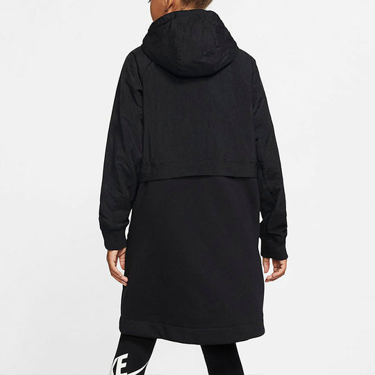 (GS) Nike Logo Printing Fleece Hooded Mid-Length Sports Girls Black Jacket  BV3058-010