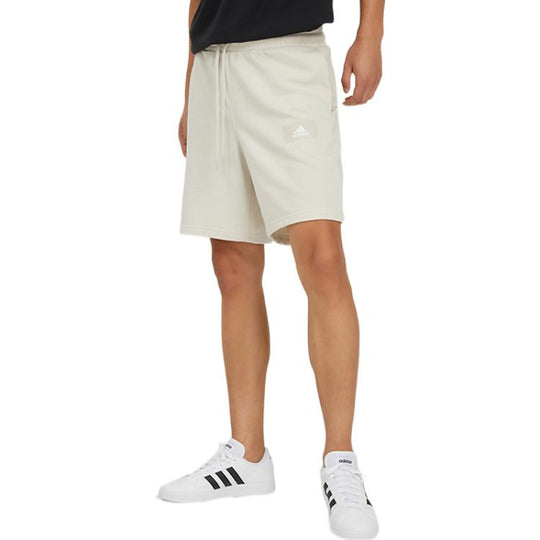 Men's adidas Logo Printing Pattern Lacing Elastic Waistband Straight Shorts Beige HZ7029