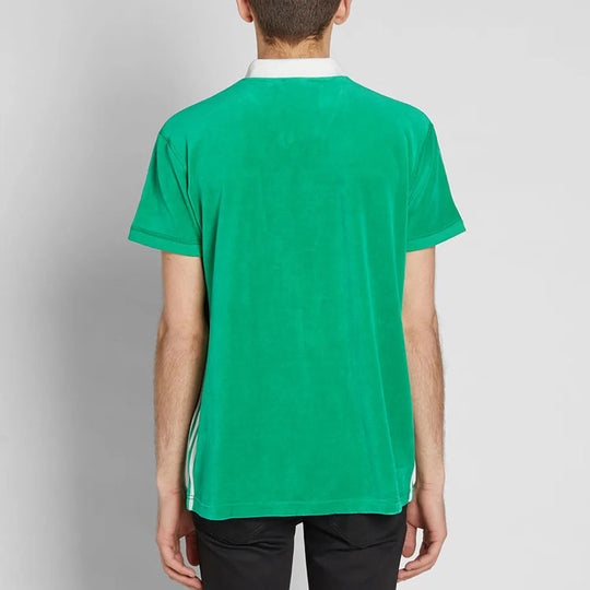 Men's adidas originals x Alexander wang Crossover Velvet Short Sleeve polo Green Polo Shirt BR0216