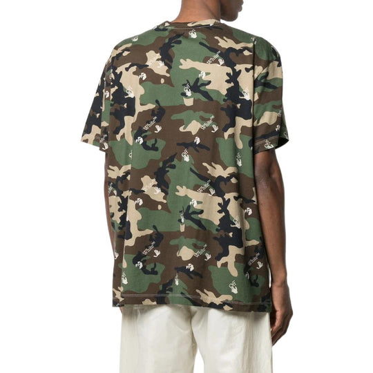 Men's Off-White SS22 Camouflage Pattern Round Neck Short Sleeve Version Green T-Shirt OMAA038S21JER01656005600