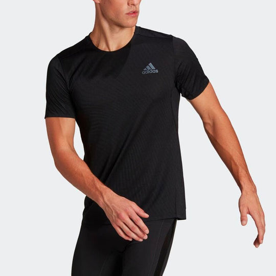 Men's adidas Logo Printing Round Neck Solid Color Pullover Short Sleeve Black T-Shirt HE9770