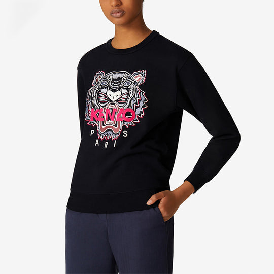 (WMNS) KENZO FW20 Tiger Head Embroidered Cotton Round Neck Long Sleeves Sports Black Hoodie FA62SW8244XA-99