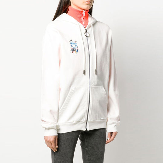 (WMNS) Off-White Zipper hooded Long Sleeves Hoodie Ordinary Version Creamy White OWBE003E190030630130