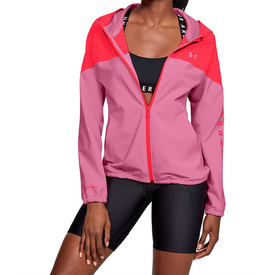 (WMNS) Under Armour Woven Zipper hooded Jacket Pink Red 1351794-691