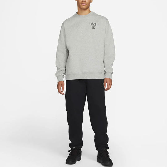 Stussy x Nike Crossover Embroidered Alphabet Logo Loose Pullover Round Neck Fleece Lined Unisex Asia Edition Gray DC4199-050
