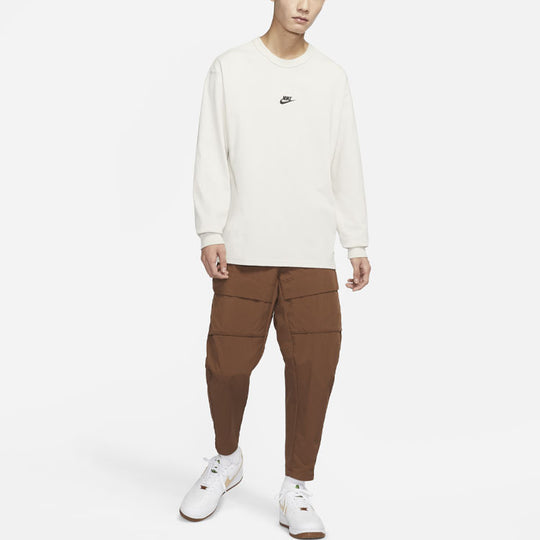 Nike Sportswear Premium Essentials Solid Color Sports Round Neck Pullover Long Sleeves White DO7391-072