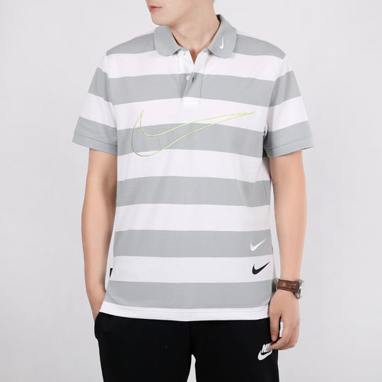 Nike Sportswear Swoosh Stripe Colorblock Short Sleeve polo Gray White CJ4910-077