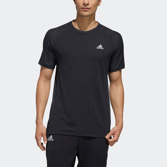 Men's adidas Logo Round Neck Sports Short Sleeve Black T-Shirt FK1418