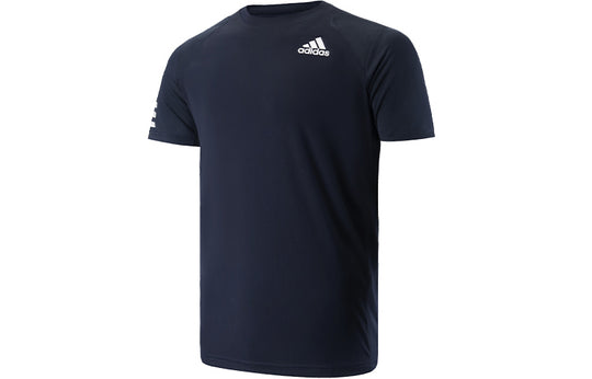 adidas Logo Printing Mesh Splicing Breathable Sports Short Sleeve Navy Blue H34691