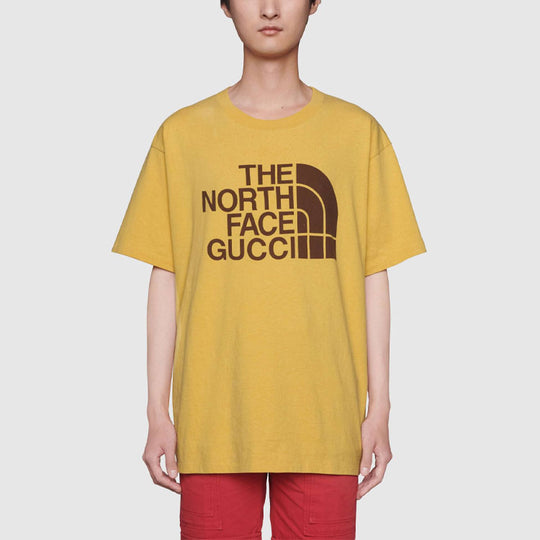 Men's Gucci x THE NORTH FACE Crossover SS21 Casual Alphabet Logo Short Sleeve Light Yellow T-Shirt 616036-XJDCL-7201