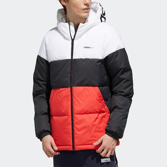 adidas neo logo Printing Colorblock Casual Stay Warm Sports Down Jacket Black White Red Colorblock GJ8816