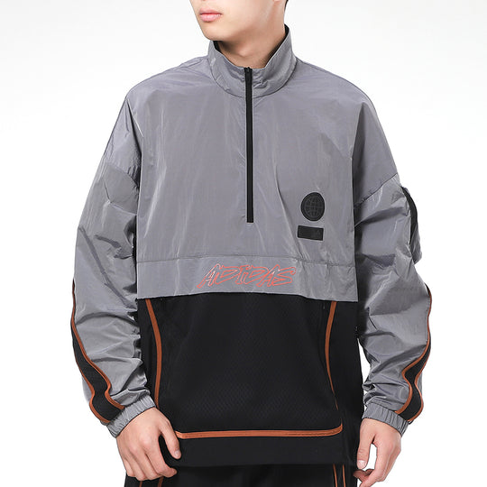 adidas Sports Stylish Stand Collar Cardigan Jacket Black Gray Colorblock GP0843