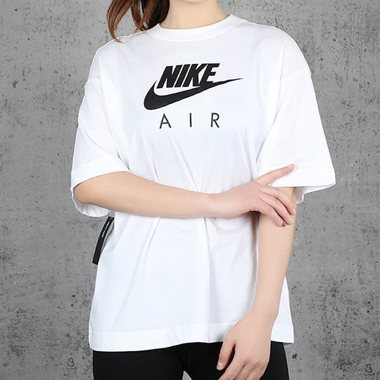 (WMNS) Nike Air Alphabet Logo Printing Sports Round Neck Pullover Short Sleeve White T-Shirt CJ3106-100