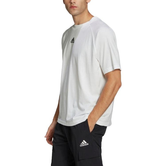 Men's adidas Back Logo Printing Round Neck Loose Short Sleeve White T ...