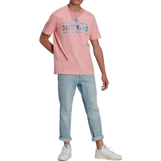 Men's adidas Juventus Alphabet Printing Casual Short Sleeve Pink T-Shirt HG1245