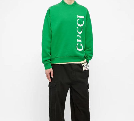 GUCCI Logo Cotton Round Collar Male Green 599345-XJB1C-3189