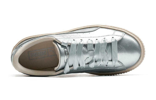 (GS) PUMA Basket Platform Metal Sneakers Silver 366031-01