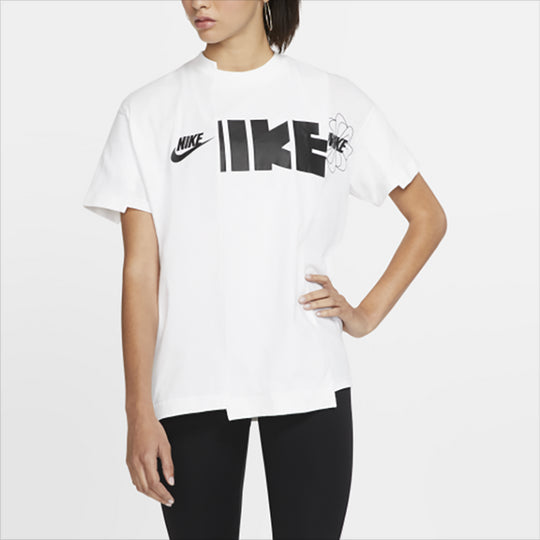 (WMNS) Nike x Sacai Crossover Splicing Logo Short Sleeve White CD6311-100