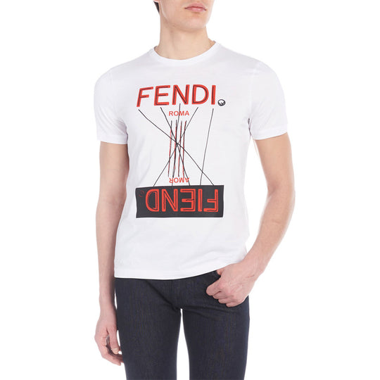 Men's FENDI Logo Printing Short Sleeve Creamy White FY0894A6ZLF068N