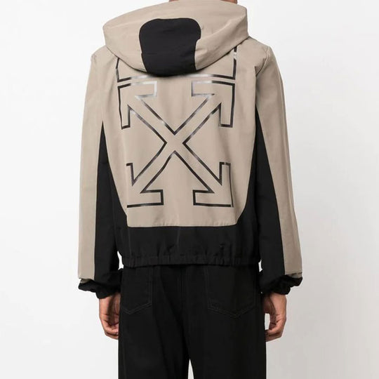 Men's Off-White FW22 Contrasting Colors Arrow Printing Zipper Hooded Jacket Loose Fit Black Gray OMVL026F22FAB0011010