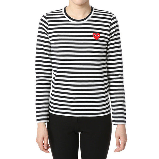 (WMNS) COMME des GARCONS PLAY Striped Long Sleeves Tee 'White Black' AZ-T163-051-1