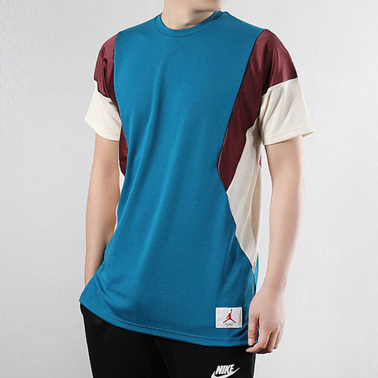 Nike Colorblock Sports Running Round Neck Quick Dry Short Sleeve Blue AO0415-301