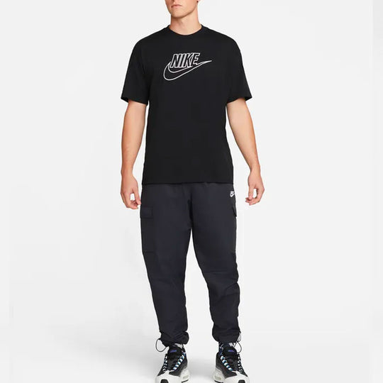 Men's Nike Logo Printing Loose Round Neck Pullover Short Sleeve Black ...