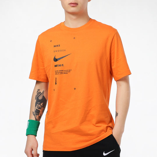 Nike Sportswear Swoosh Club Printing Alphabet Sports Round Neck Short Sleeve Orange DJ5374-801
