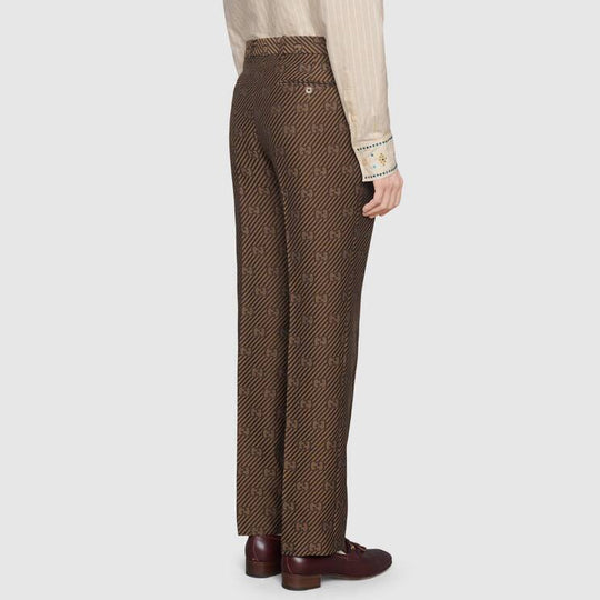 Gucci Logo Striped Full Printed Wool Suit Casual Pants For Men Brown 630062-ZAEAK-2118 Casual Pants - KICKSCREW