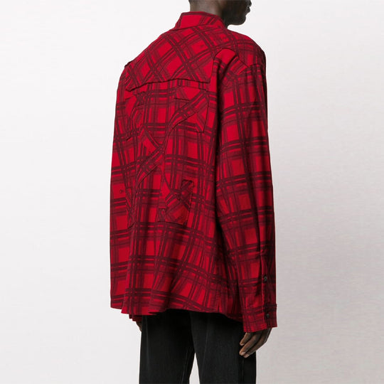 Off-White SS20 Back Arrows Sketch Mens Plaid Shirts Red Black OMGA098S20H480202000
