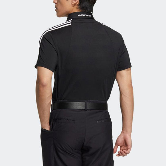 adidas Solid Color Stripe Logo Casual Short Sleeve Polo Shirt Black HG8269