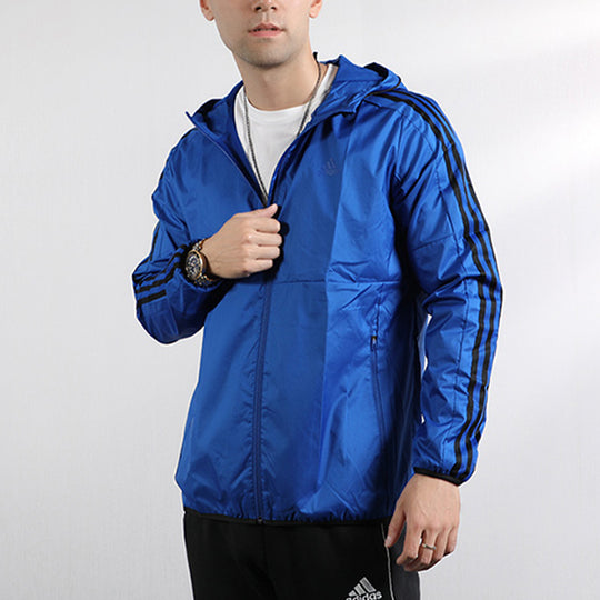 adidas logo Printing Casual hooded track Jacket Blue FK4489