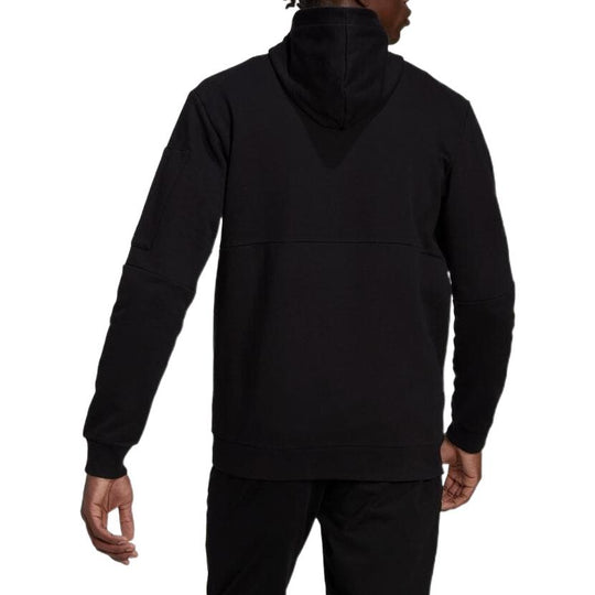 Men's adidas Zipper Logo Solid Color Hooded Jacket Japanese Version Black HE1811