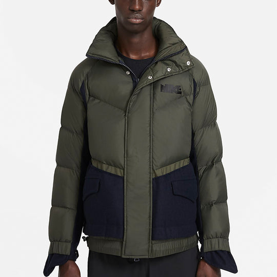 Nike x Sacai Crossover Sports Loose Splicing hooded down Jacket Olive Green  CT3269-355