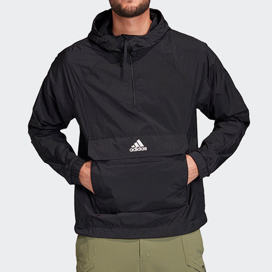 adidas Logo Casual Sports Hooded Jacket Black FI0620