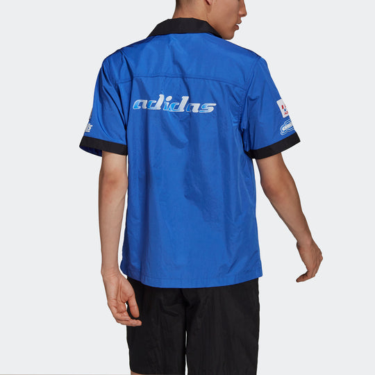 adidas originals MENS TGP SS Logo Printed Motorcycle Short Sleeve Shirt Blue HA4744