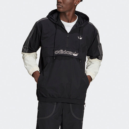 adidas originals Logo Casual Sports Windproof Hooded Jacket Black GN2429