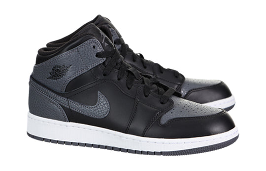 (GS) Air Jordan 1 Retro Mid 'Black Dark Grey' 554725-041 Big Kids Basketball Shoes  -  KICKS CREW