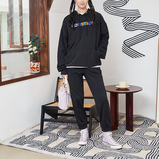 (WMNS) Converse Contrasting Colors Alphabet Embroidered Knit Hoodie Black 10023947-A01