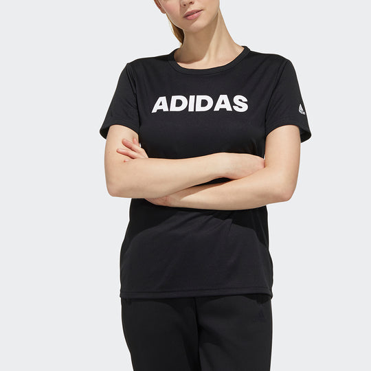 (WMNS) adidas Mh Cap Lin T Contrasting Colors Alphabet Printing Sports Short Sleeve Black FM5312