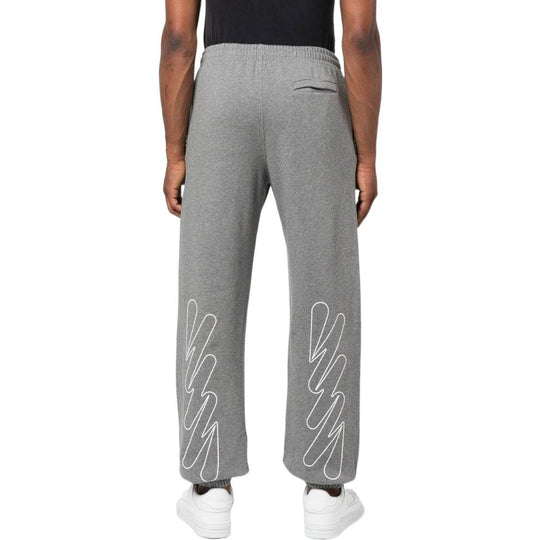 Men's Off-White SS22 Solid Color Stripe Drawstring Sports Pants/Trousers/Joggers Loose Fit Gray OMCH029F22FLE00808010801