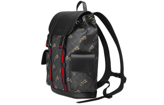 Gucci Tiger Printing Logo Stripe Webbing Canvas Large Capacity schoolbag Backpack Black 495563-G02CX-8675
