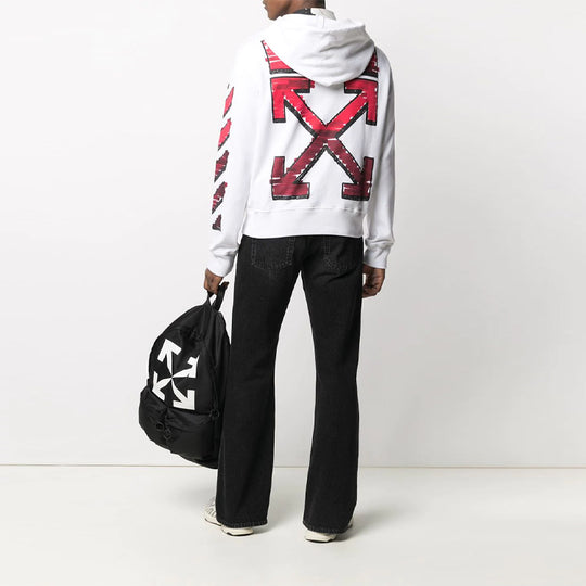 Men's OFF-WHITE FW21 Gradient Arrow Logo Adornment Hooded Loose Fit White OMBB034R21FLE0030125-1