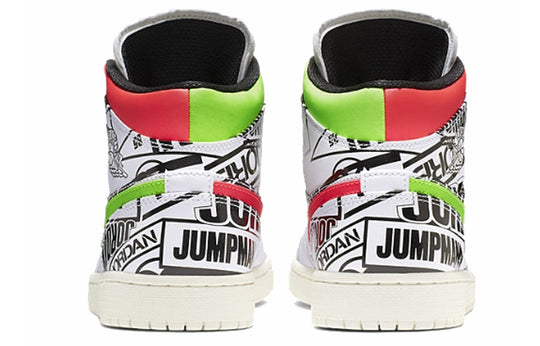 Air Jordan 1 Mid 'Over-Print Logos' 554724-119 Retro Basketball Shoes  -  KICKS CREW