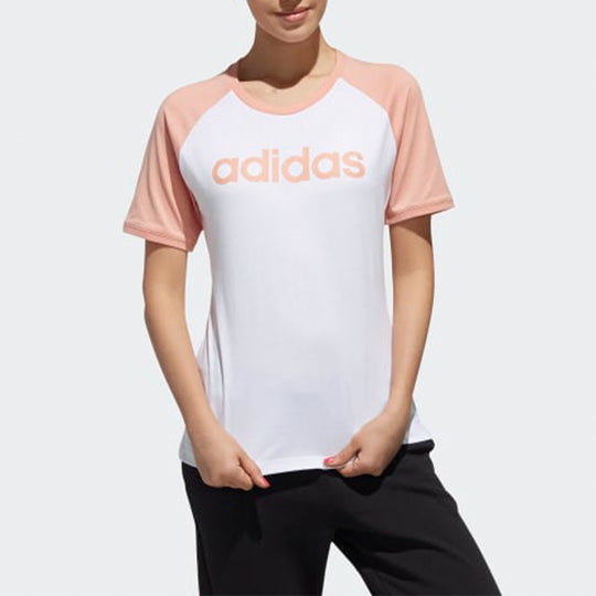 adidas neo Colorblock logo Printing Short Sleeve White Pink DW7949