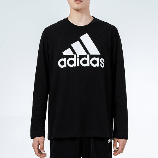 Men's adidas Large Logo Printing Loose Sports Long Sleeves Black T-Shirt GV5274